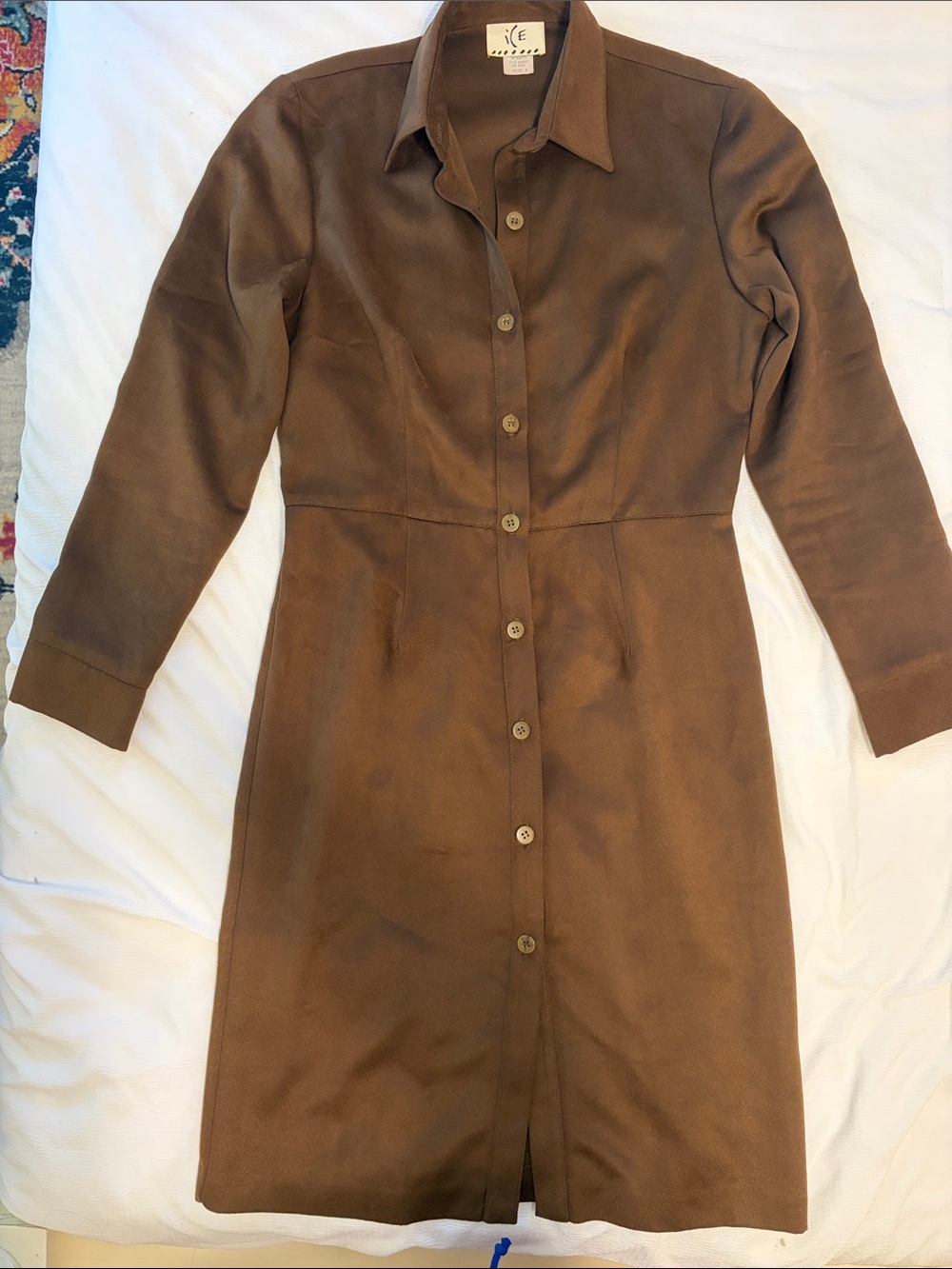 Vintage brown faux suede long-sleeve shirt dress/ jacket